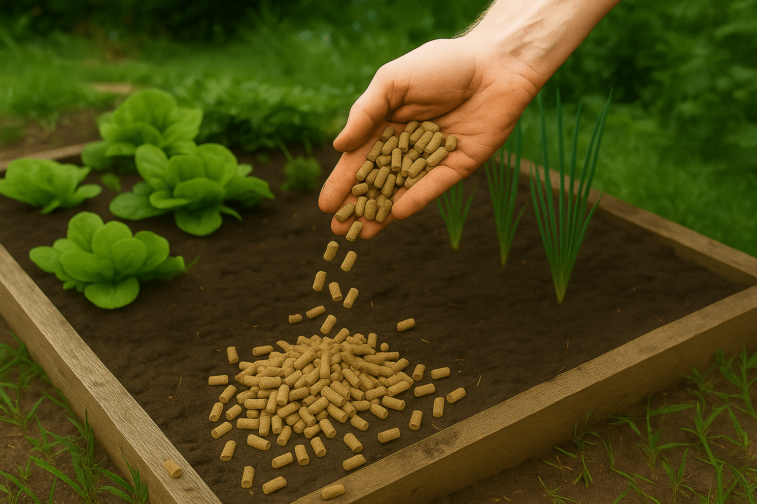 Düngen Gemüsegarten mit Schafwollpellets